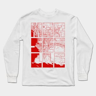 Marseille, France City Map Typography - Oriental Long Sleeve T-Shirt